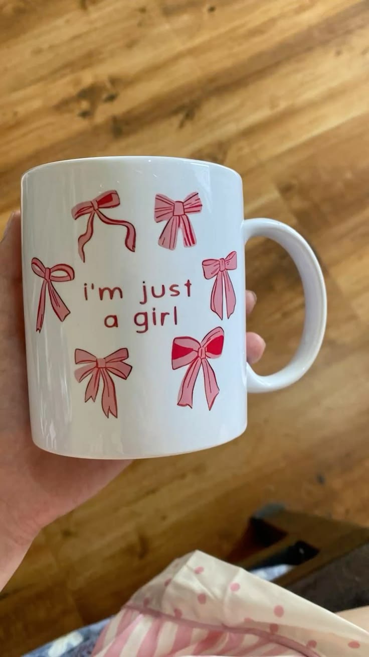 I'm Just a Girl Ceramic Coffee Mug | Cute Pink Bow Coquette Aesthetic Mug