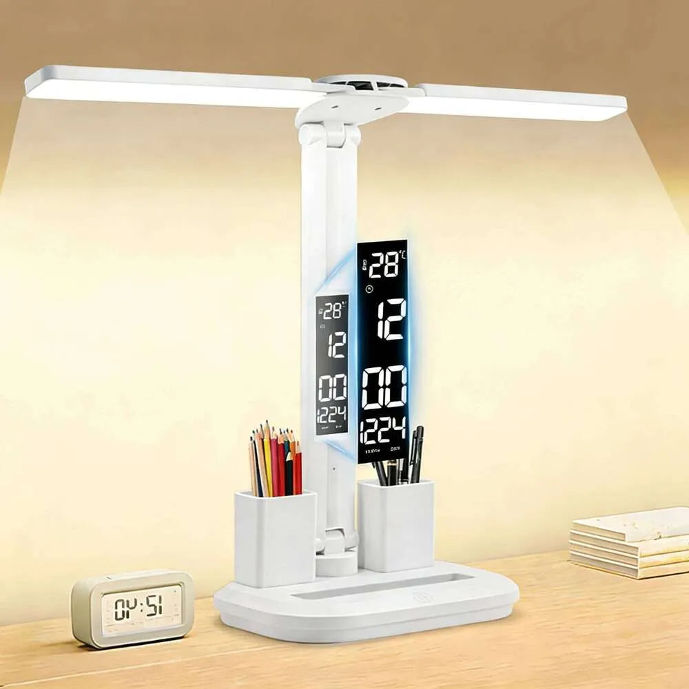 LED Desk Lamp with Clock & Pen Holder
