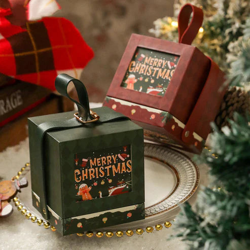 Set of 2 Christmas Gift Box with Rope Handle- Random color only