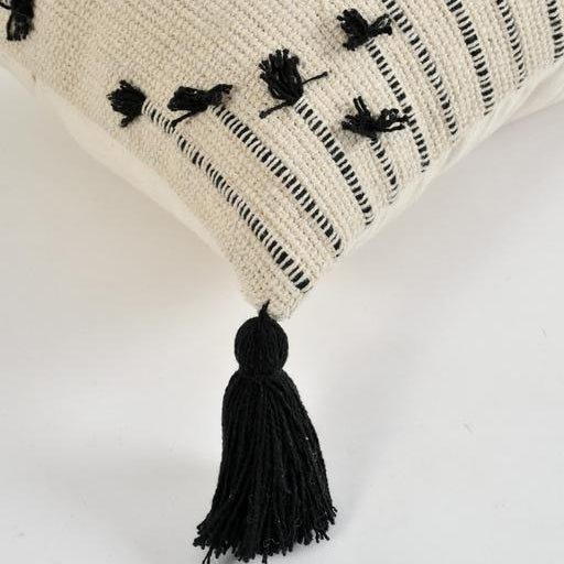 Cream & Black Boho Tassel Cushion Cover Set – Textured Woven Decorative Throw Pillows Cover Set for Sofa, Living Room & Bedroom (Pack of 2)