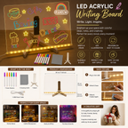 LED Acrylic Message Board – Reusable Neon Writing & Drawing Board with Color Markers