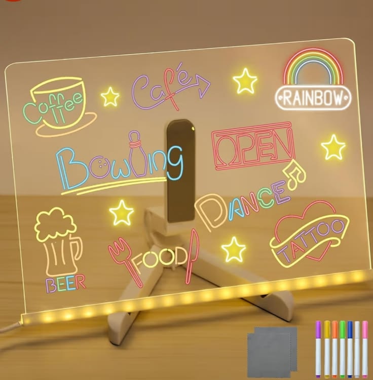 LED Acrylic Message Board – Reusable Neon Writing & Drawing Board with Color Markers
