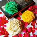 set of 3 Decorative Rose Flower Candles (White, Yellow & Green) – Perfect for Home Décor & Gifting