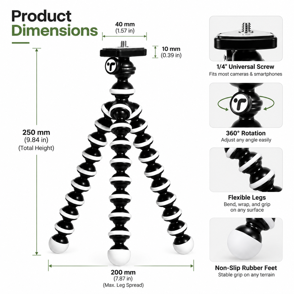 Flexible Tripod Stand | Adjustable Mobile Phone & Camera Tripod | Tabletop Mini Tripod