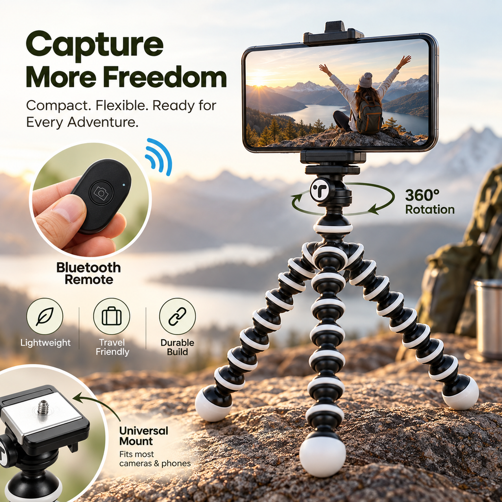 Flexible Tripod Stand | Adjustable Mobile Phone & Camera Tripod | Tabletop Mini Tripod