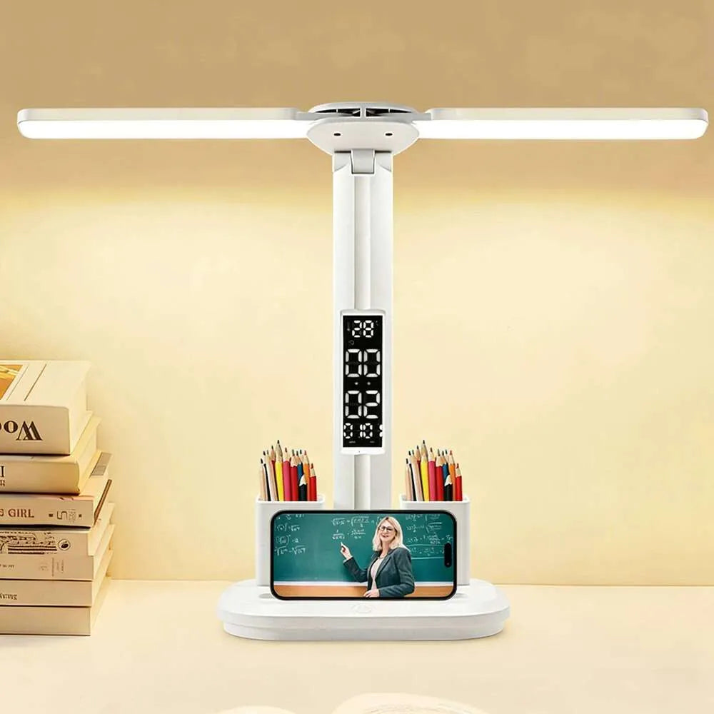 LED Desk Lamp with Clock & Pen Holder
