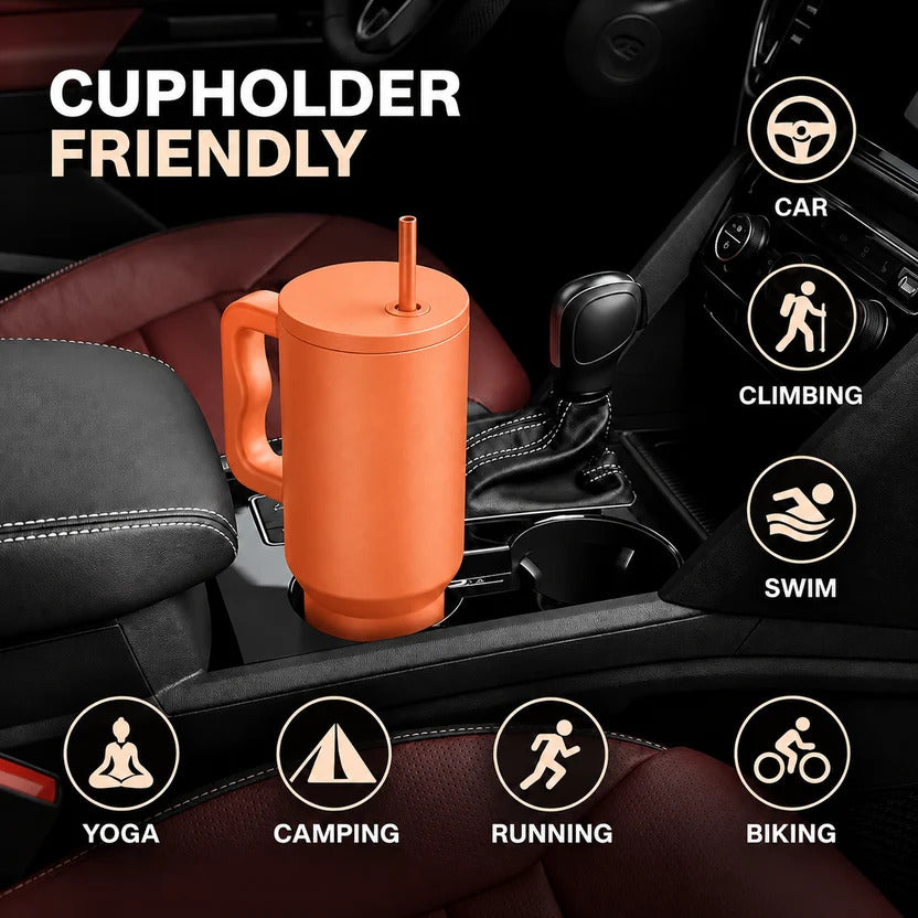 Thirst Trap Stainless Steel Tumbler with Steel Straw (Orange)