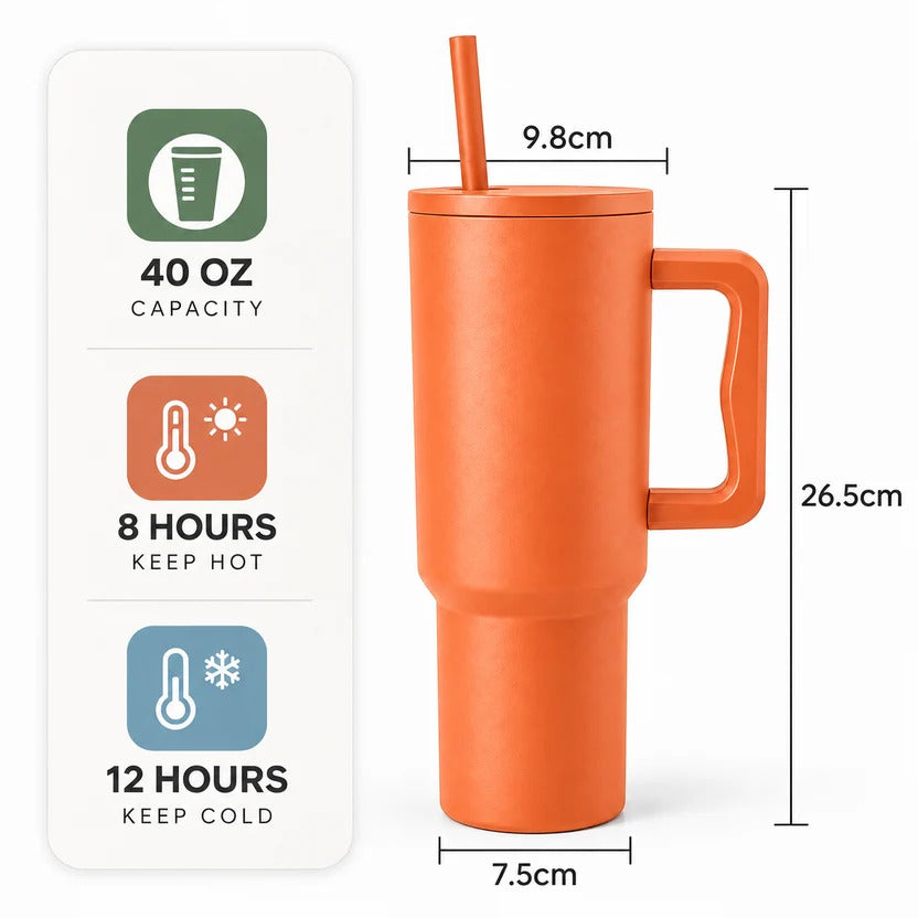 Thirst Trap Stainless Steel Tumbler with Steel Straw (Orange)