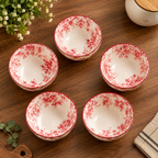 Vintage Floral Ceramic Soup Bowl Set of 6 Red Flower Print Serving & Snack Bowls