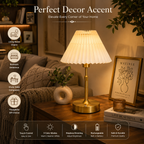 Modern Gold Table Lamp with Pleated Shade – Elegant Bedside