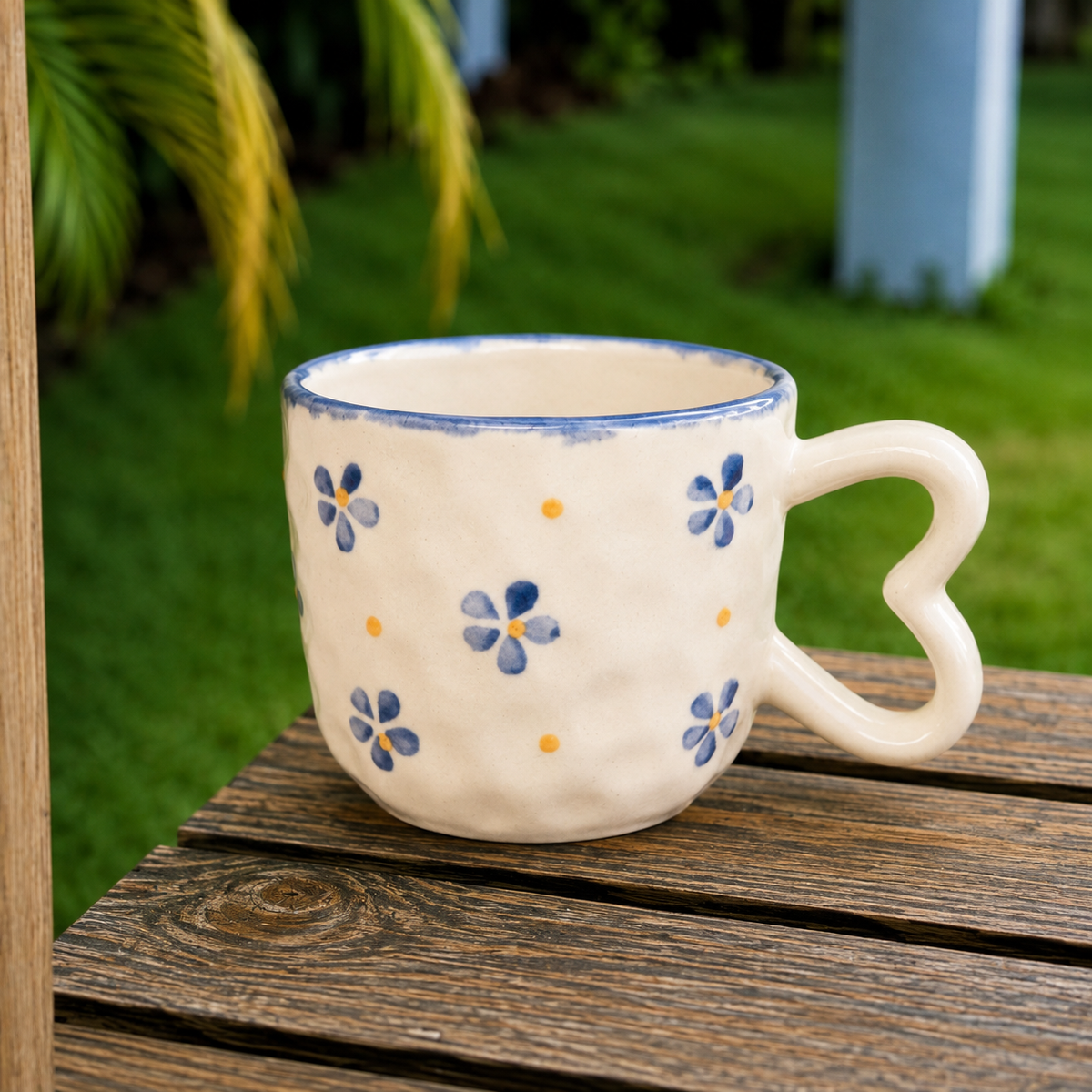 White Ceramic Blue Flower Mug – Cute Floral Print Coffee & Tea Cup