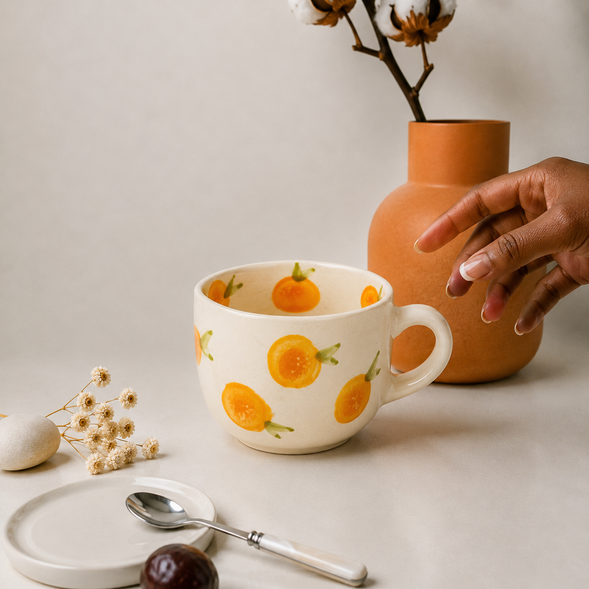 Orange Fruit Print Ceramic Mug – Cute Aesthetic Coffee Cup for Tea, Coffee & Home
