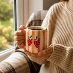 White Ceramic Coffee Mug with Strawberry Hand Painted Design