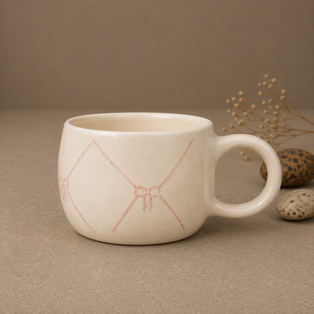 Ceramic Coffee Mug with Bow Ribbon Design