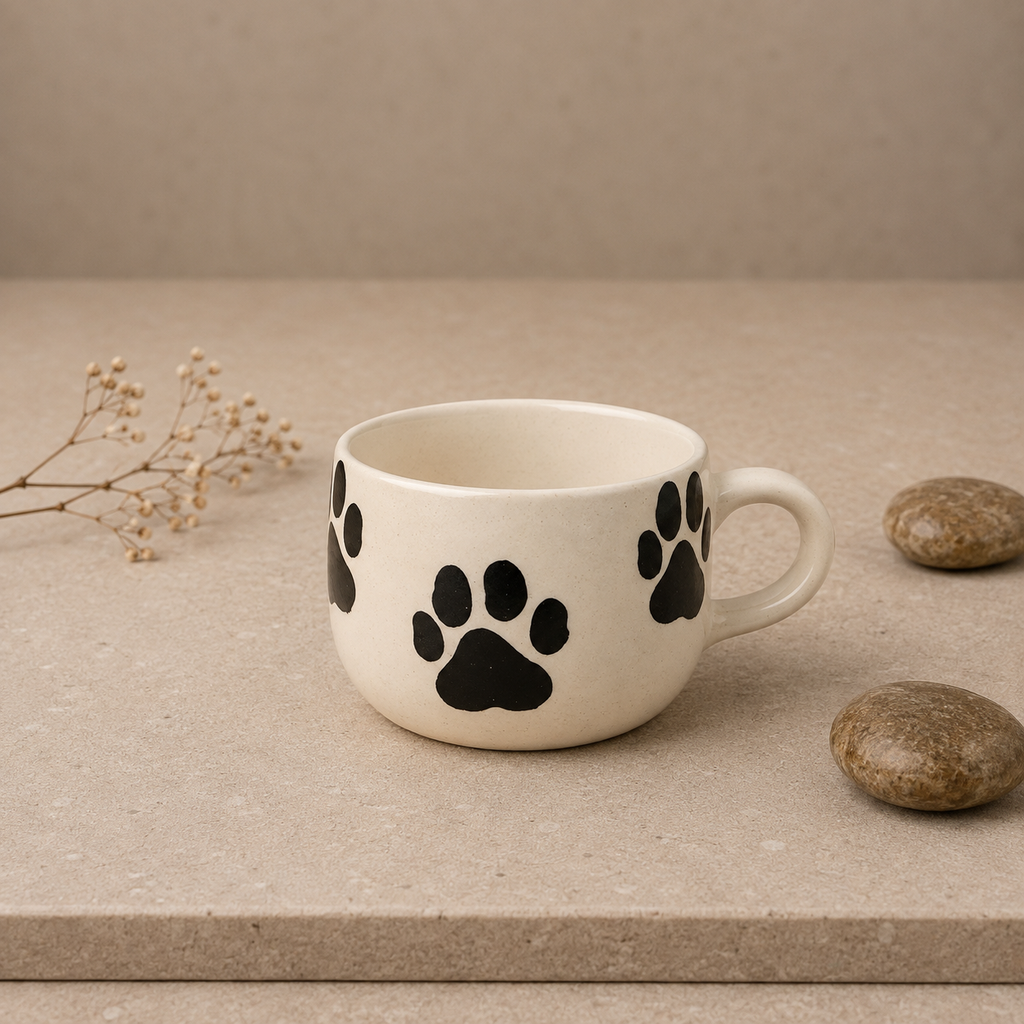 Ceramic Coffee Mug with Paw Print Design,