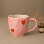 Pink Ceramic Coffee Mug with Red Heart Design