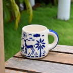 White Ceramic Coffee Mug with Blue Hand Painted Ocean & Nature Design