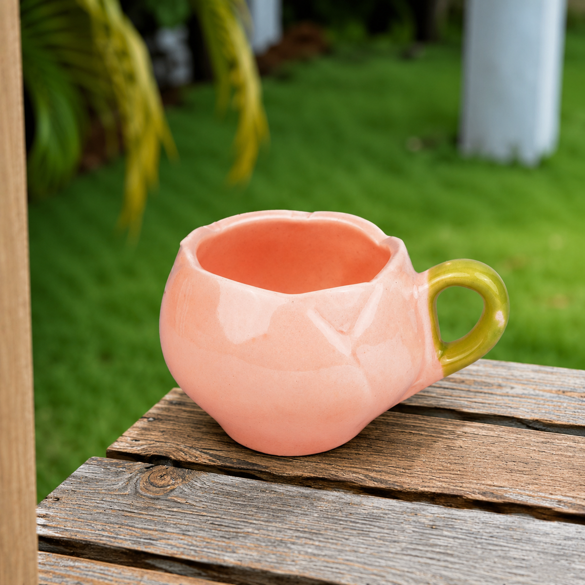 Pastel Pink & Green Ceramic Tea Cup with Saucer – Cute Aesthetic Coffee Mug Set for Home & Office