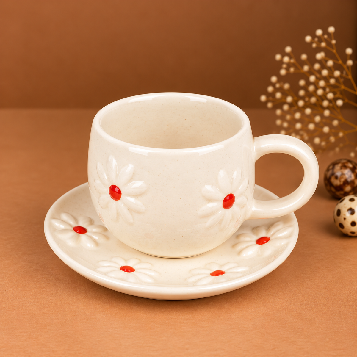 White Ceramic Daisy Flower Mug