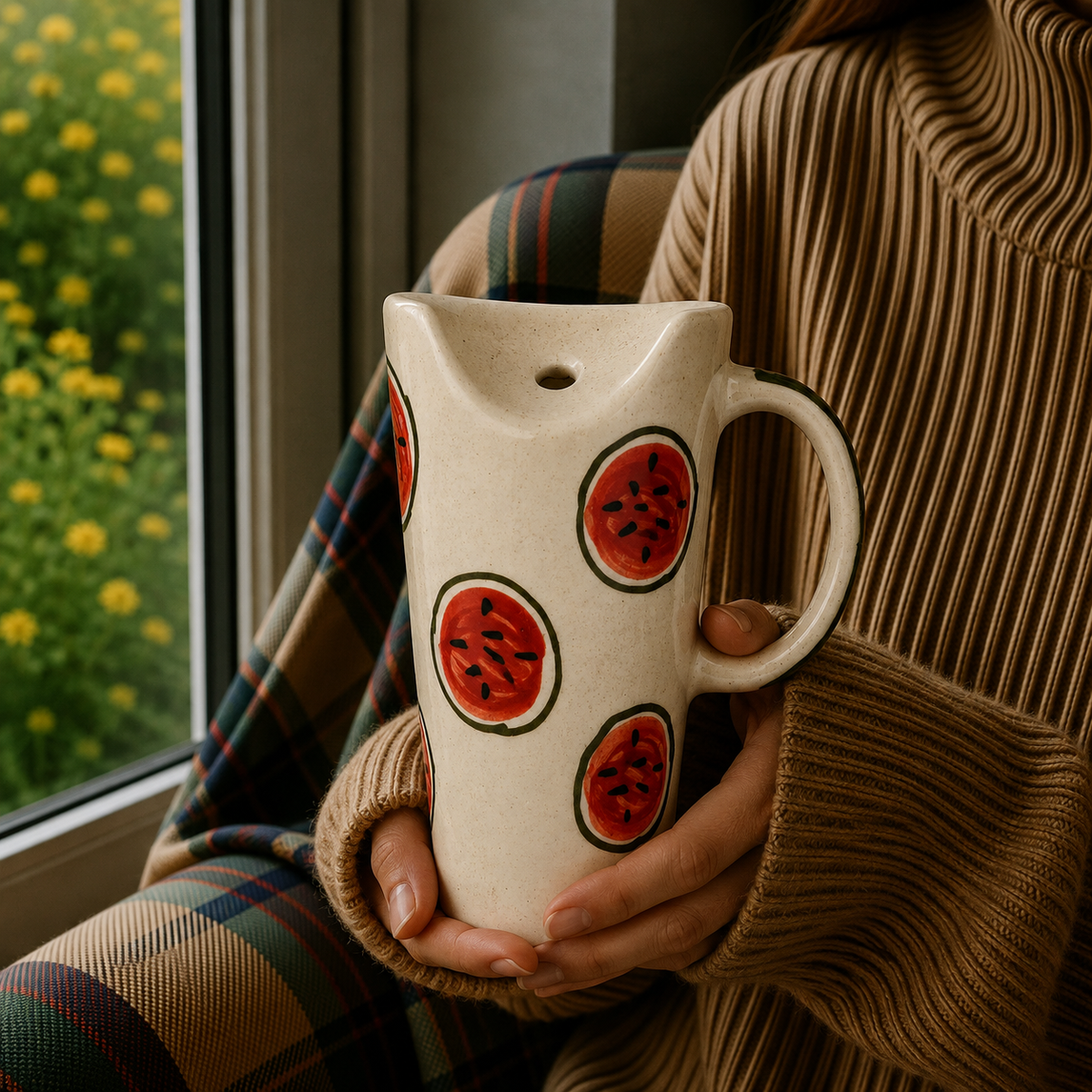 White Ceramic Watermelon Mug – Cute Fruit Print Coffee Cup for Tea & Beverages