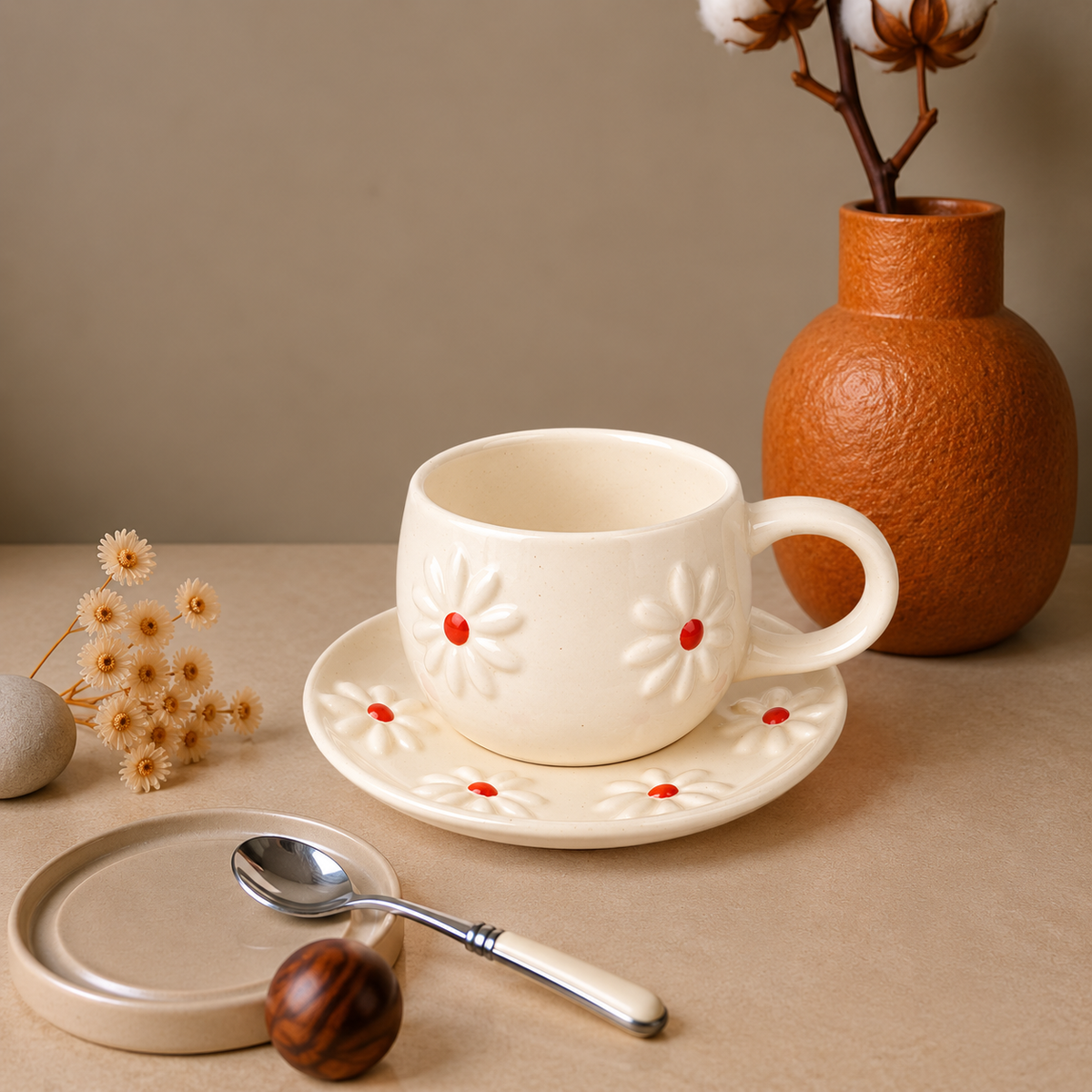 White Ceramic Daisy Flower Mug