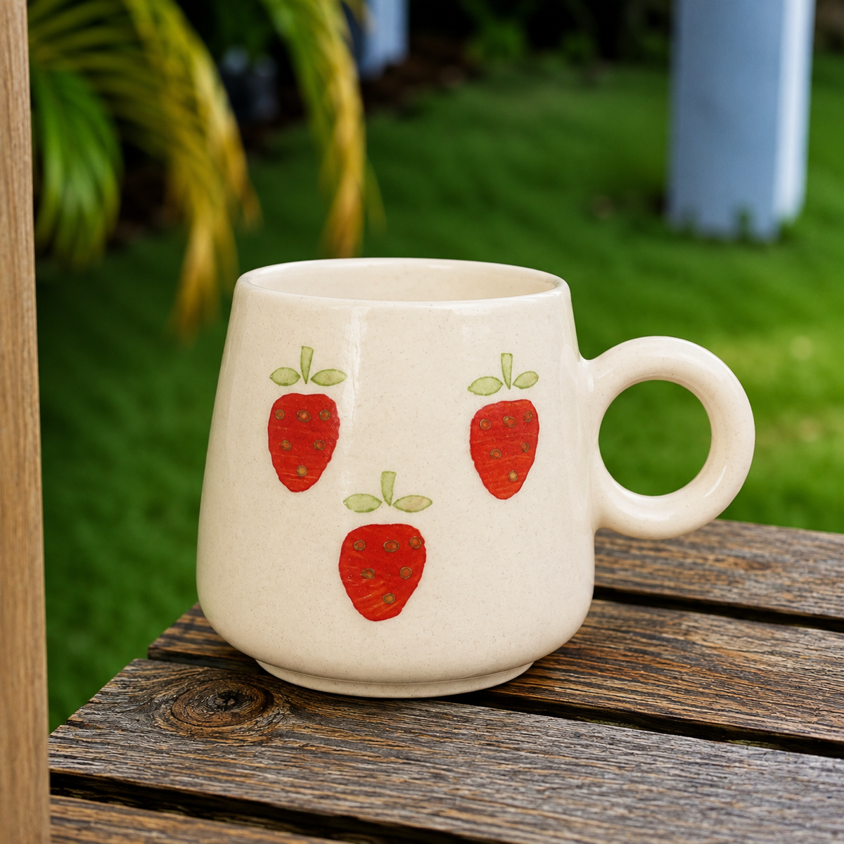 White Ceramic Strawberry Mug – Cute Fruit Print Coffee & Tea Cup