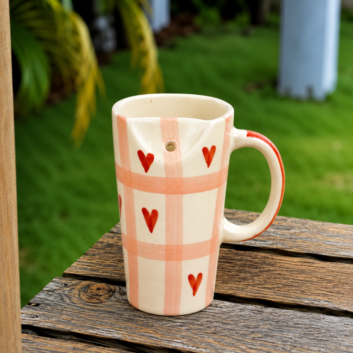 Peach & White Ceramic Mug with Heart Design – Cute Aesthetic Coffee Cup for Tea & Coffee