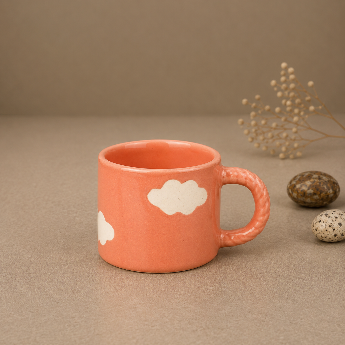Coral Pink Ceramic Mug with Flower Design – Cute Aesthetic Coffee Cup for Tea, Coffee & Home