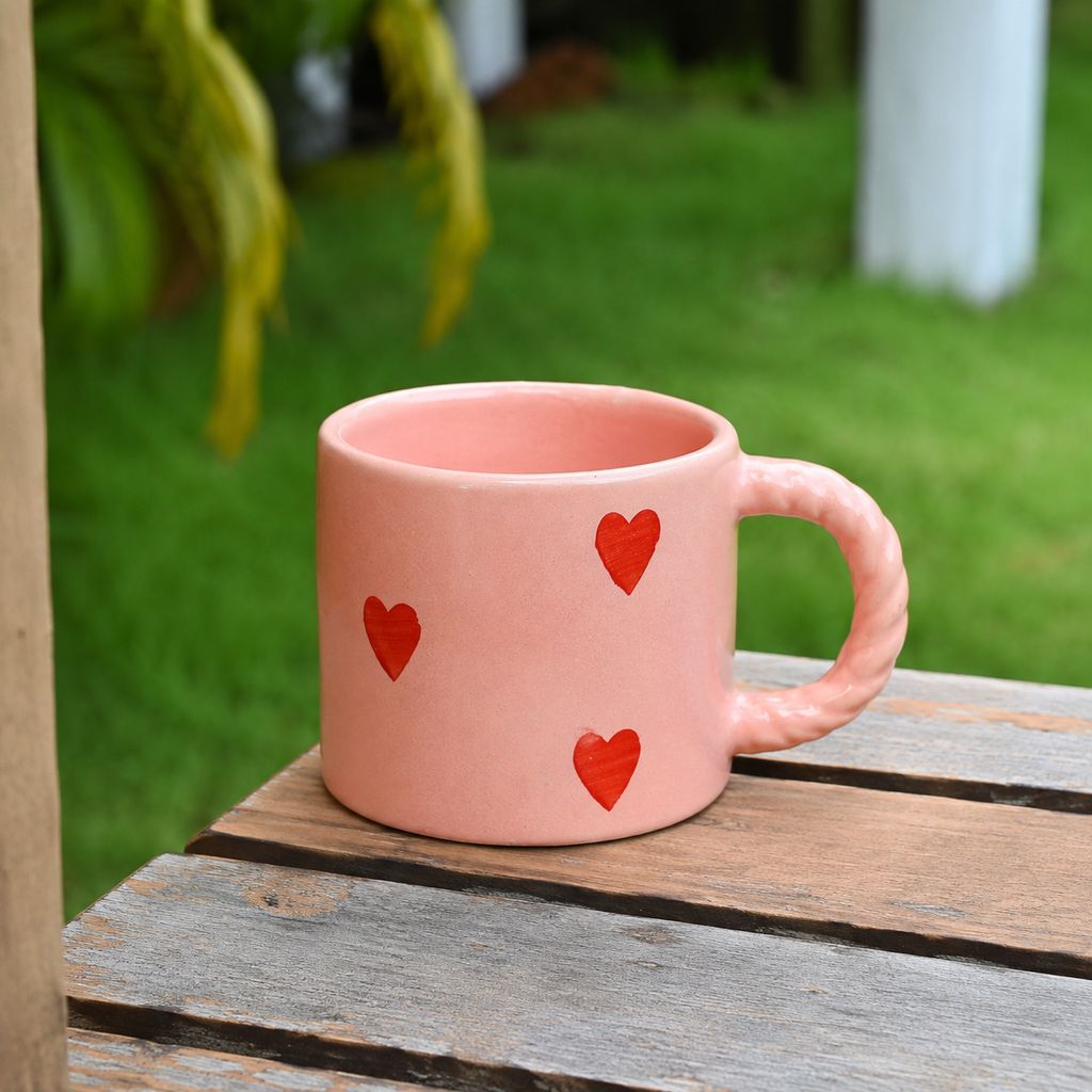 Blush Pink Heart Ceramic Mug | Cute Handcrafted Coffee & Tea Cup
