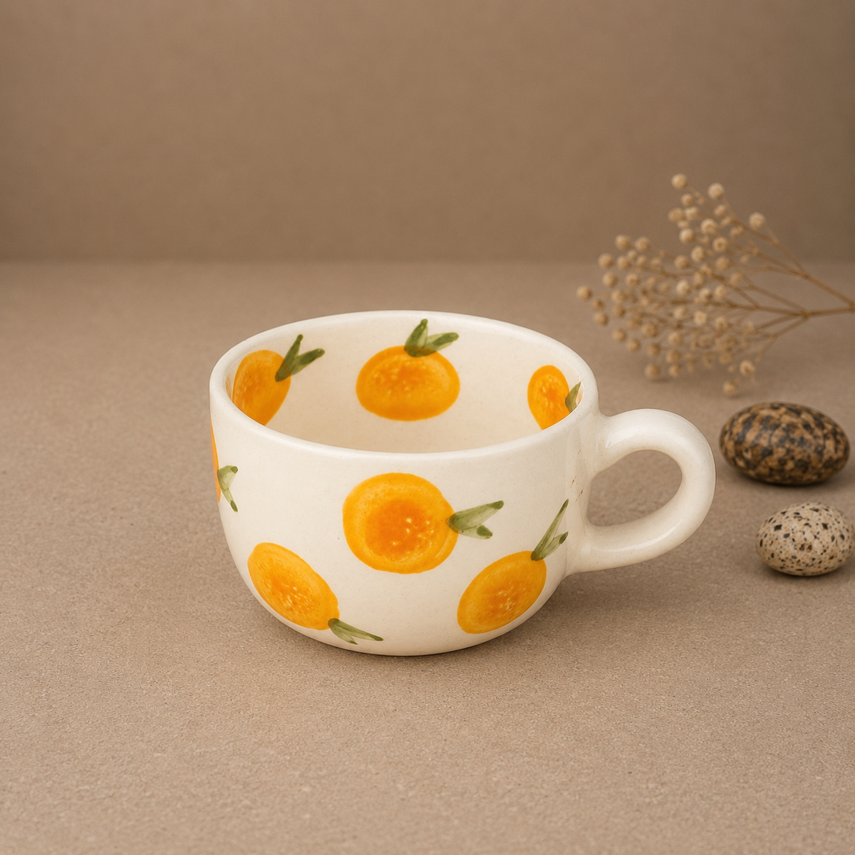 Orange Fruit Print Ceramic Mug – Cute Aesthetic Coffee Cup for Tea, Coffee & Home