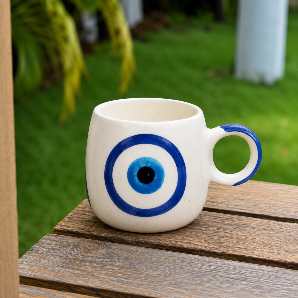 Ceramic Coffee Mug with Blue Evil Eye Design