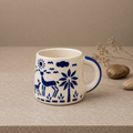 White Ceramic Coffee Mug with Blue Hand Painted Ocean & Nature Design