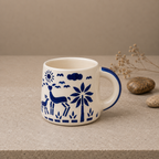White Ceramic Coffee Mug with Blue Hand Painted Ocean & Nature Design