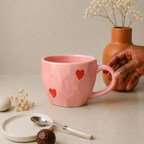 Pink Ceramic Coffee Mug with Red Heart Design