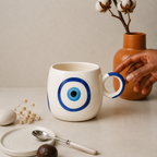 Ceramic Coffee Mug with Blue Evil Eye Design