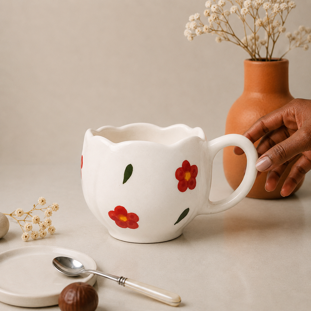 Ceramic Coffee Mug with Floral Flower Design