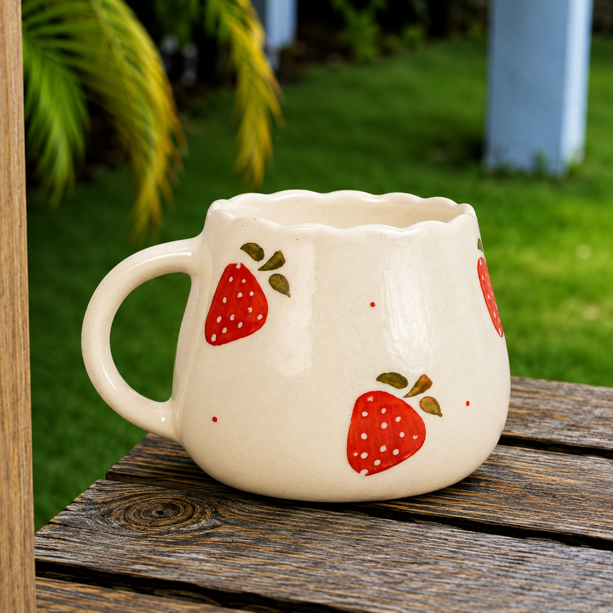 White Ceramic Strawberry Mug – Cute Fruit Print Coffee & Tea Cup