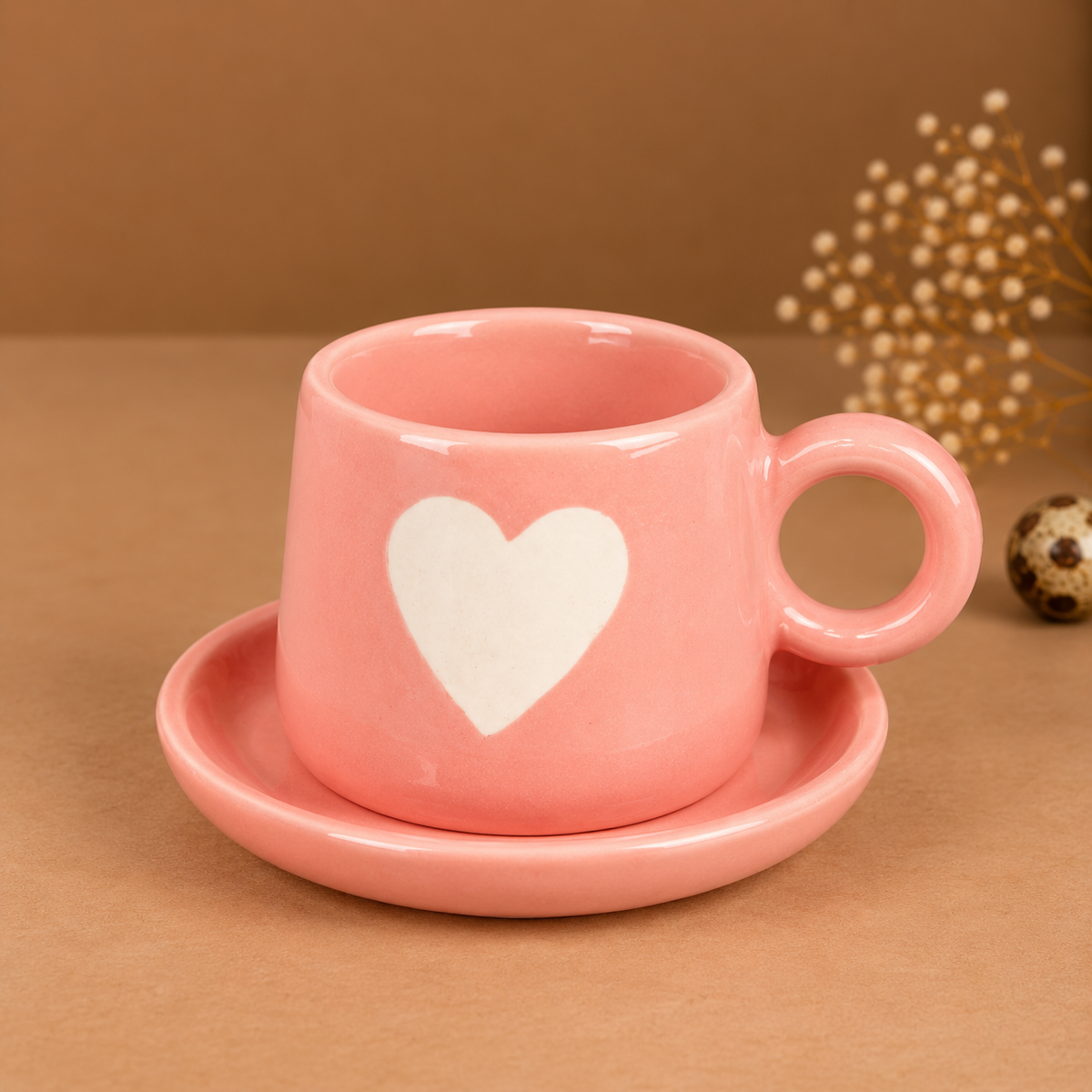 Pink Ceramic Heart Mug – Cute White Heart Print Coffee & Tea Cup