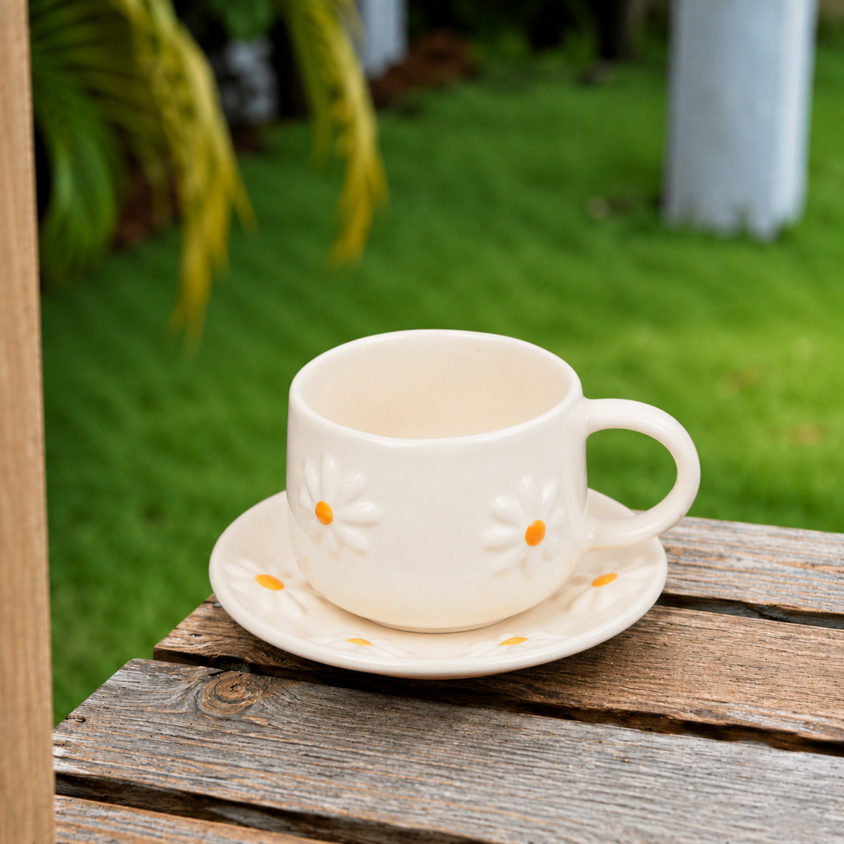 White Ceramic Daisy Mug with 3D Flower Design – Cute Aesthetic Coffee Cup for Tea & Coffee