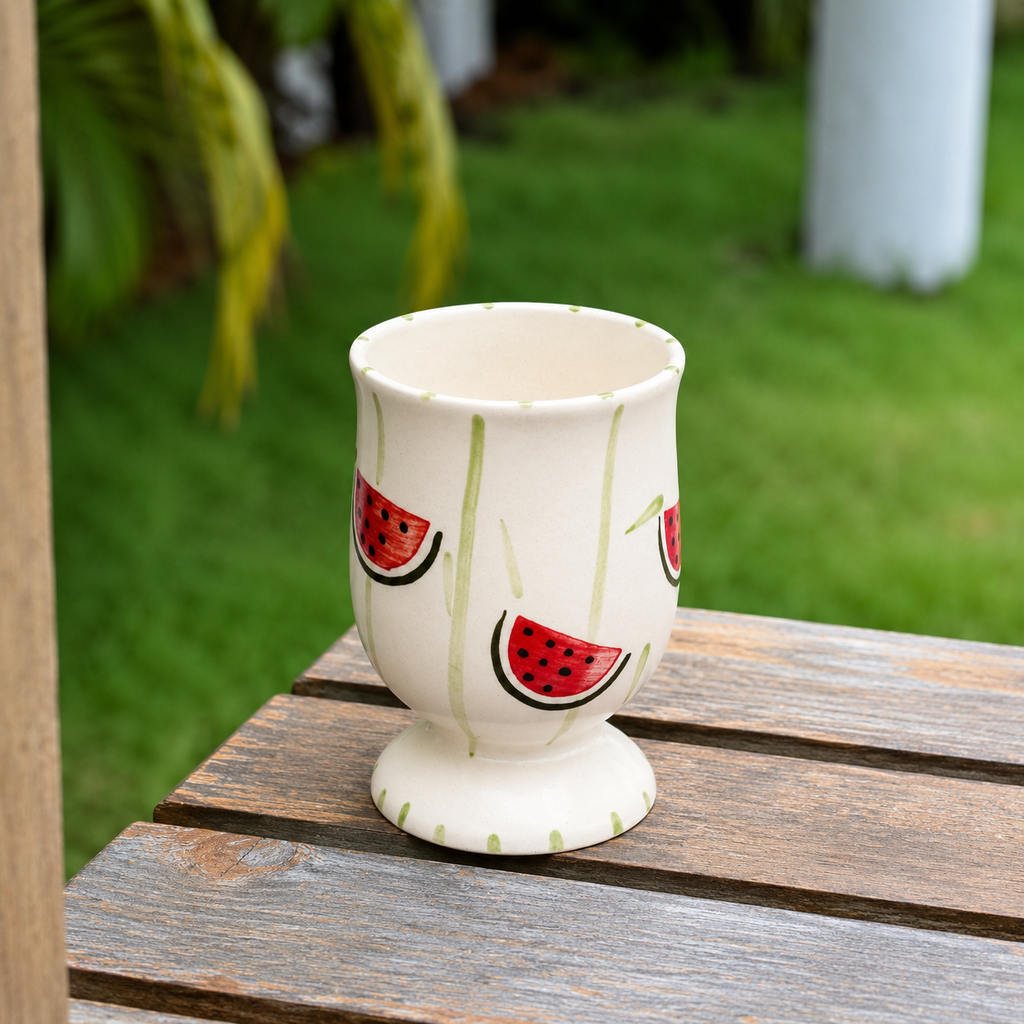 Watermelon Glass with Hand Painted Fruit Design