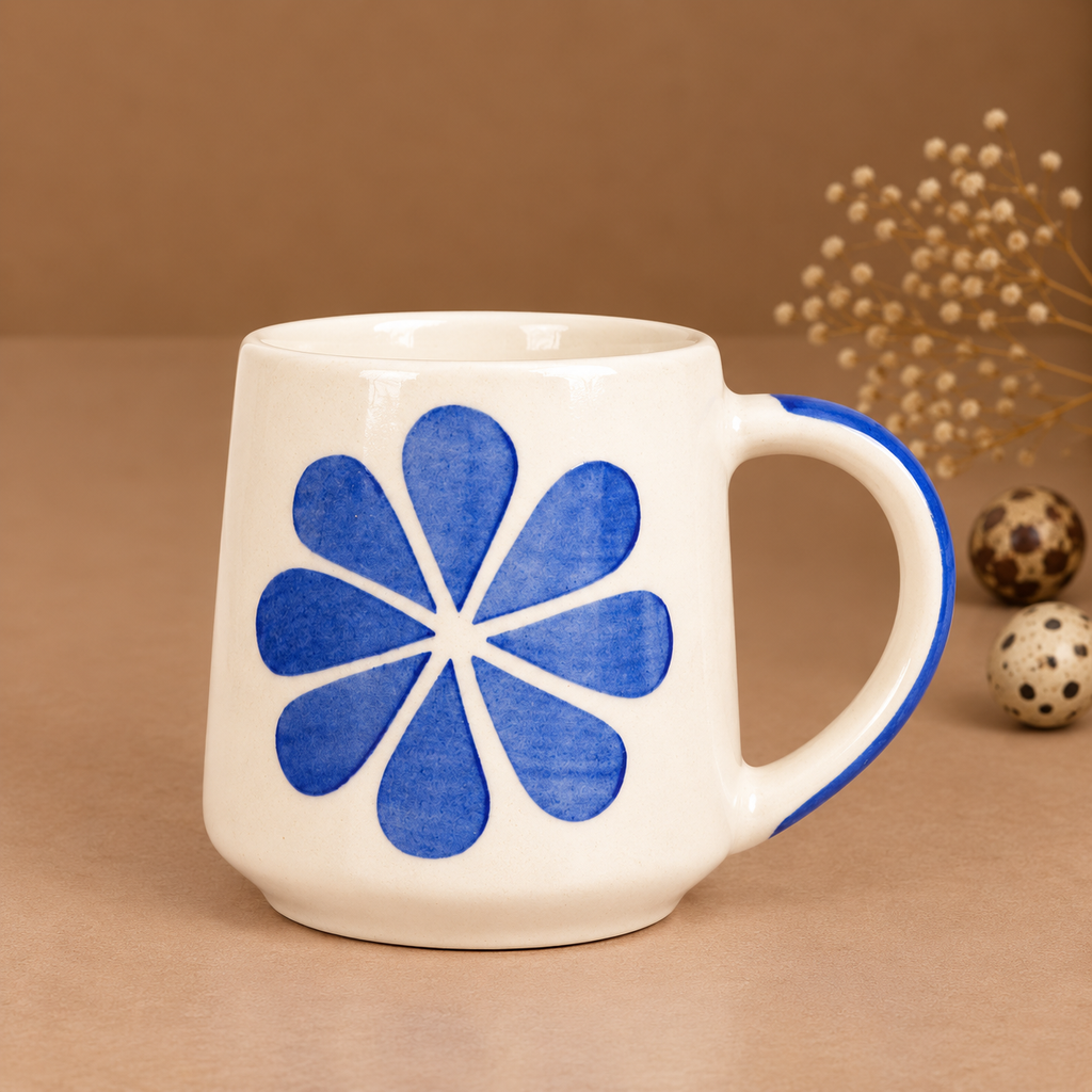 White Ceramic Blue Flower Mug – Hand-Painted Floral Coffee & Tea Cup