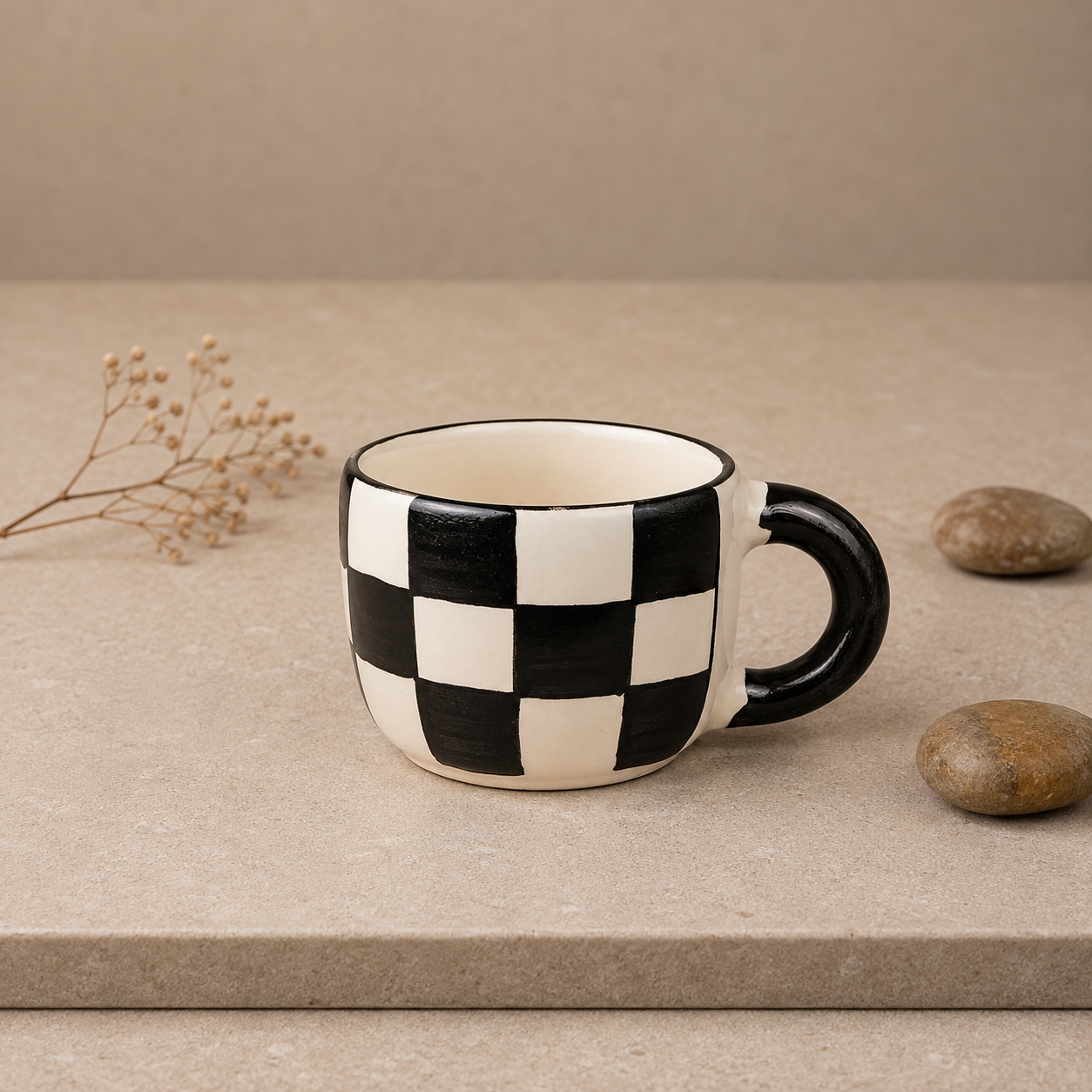 Black & White Checkerboard Ceramic Coffee Mug