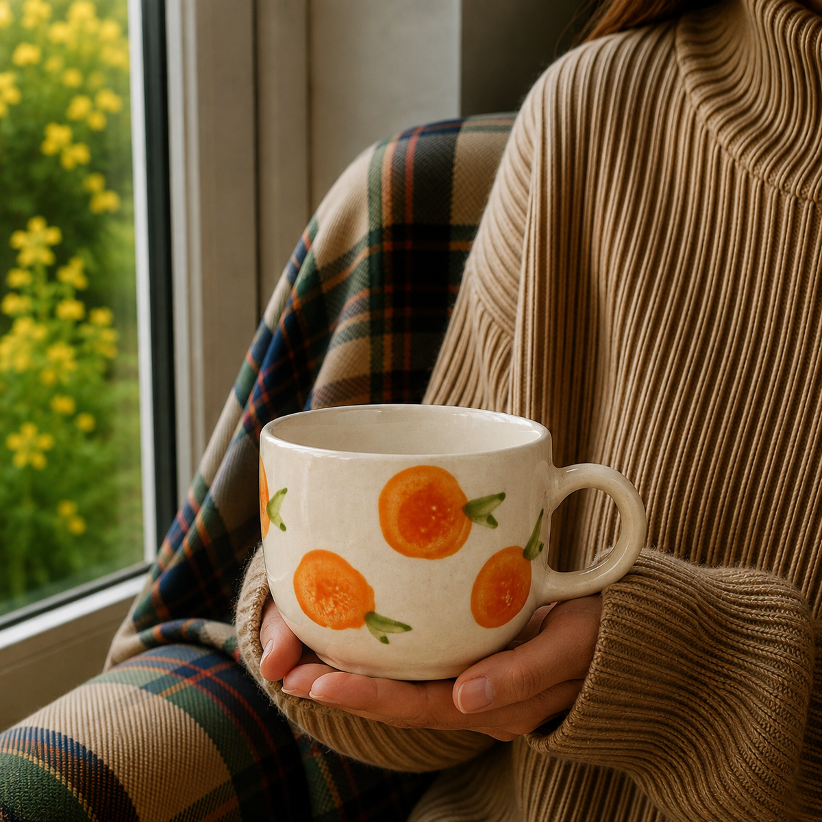 Orange Fruit Print Ceramic Mug – Cute Aesthetic Coffee Cup for Tea, Coffee & Home