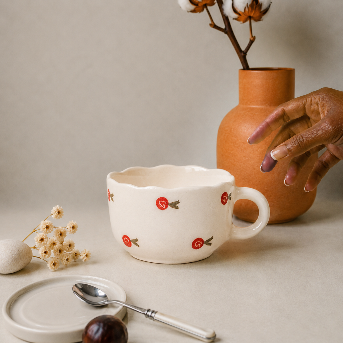 White Ceramic Strawberry Mug – Cute Fruit Design Coffee Cup for Tea & Beverages