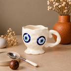 White Ceramic Eye Mug – Cute Blue Evil Eye Inspired Coffee & Tea Cup