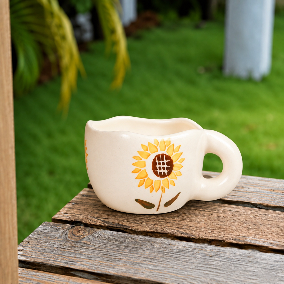 White Ceramic Sunflower Mug – Cute Aesthetic Coffee Cup with Hand-Painted Floral Design