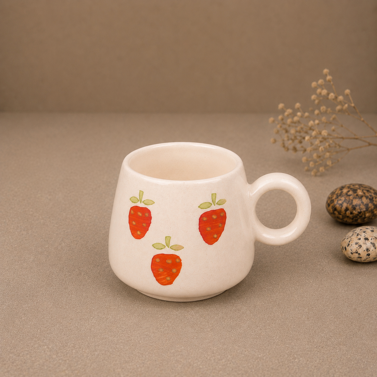 White Ceramic Strawberry Mug – Cute Fruit Print Coffee & Tea Cup