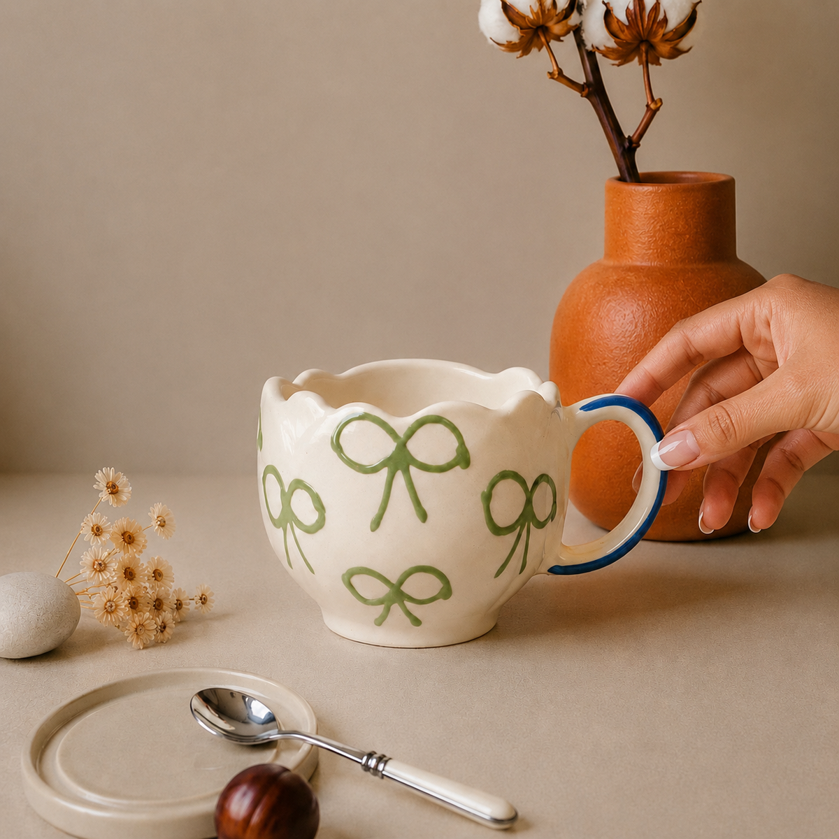 g with Green Accents – Cute Aesthetic Coffee Cup for Tea & Coffee