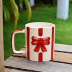 Ceramic Coffee Mug with Red Bow Design,