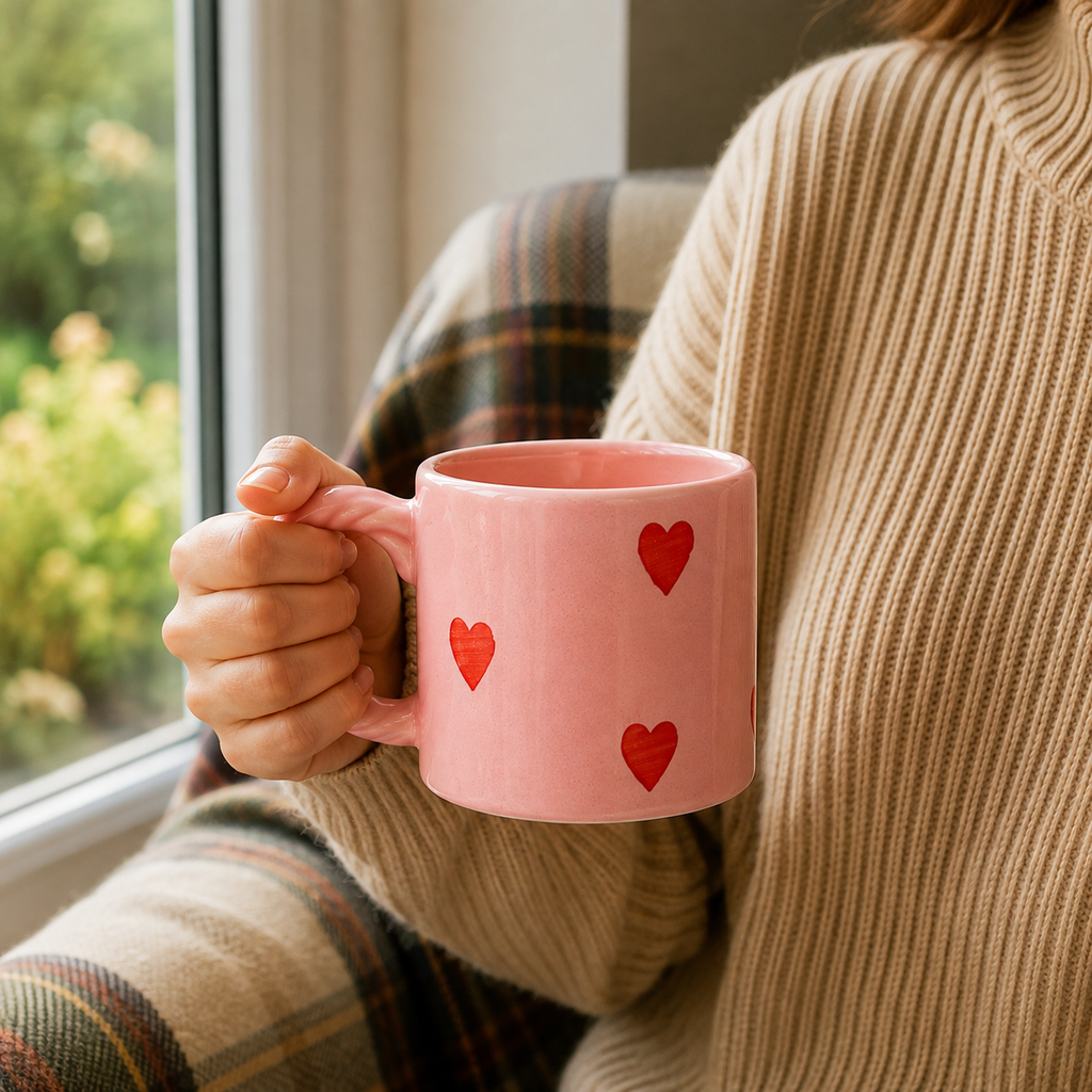 Blush Pink Heart Ceramic Mug | Cute Handcrafted Coffee & Tea Cup